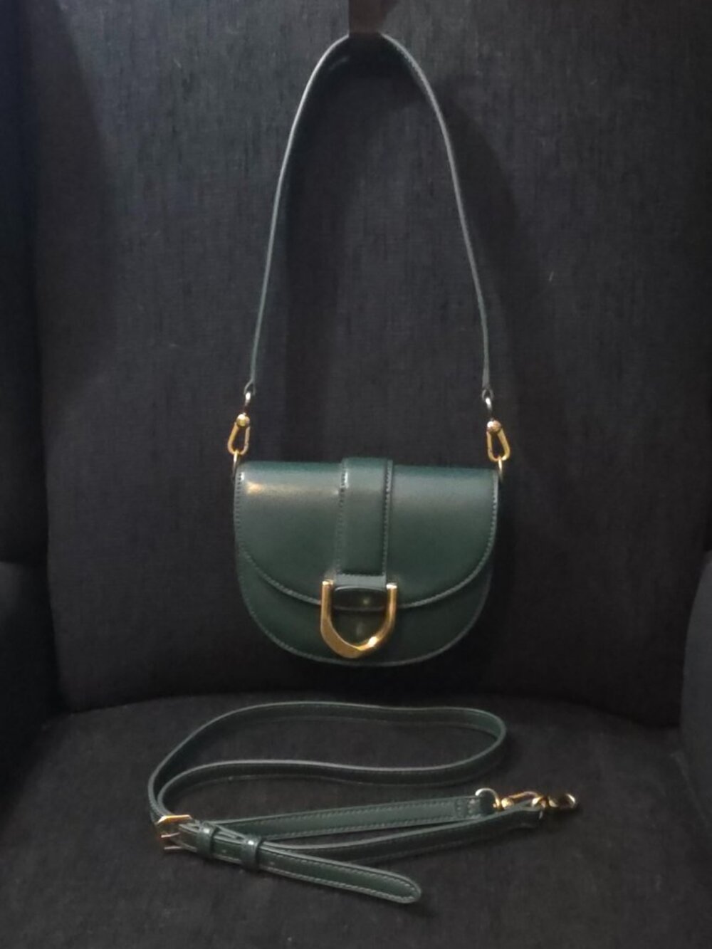 Charles and Keith Dark Green Saddle Crossbody Bag